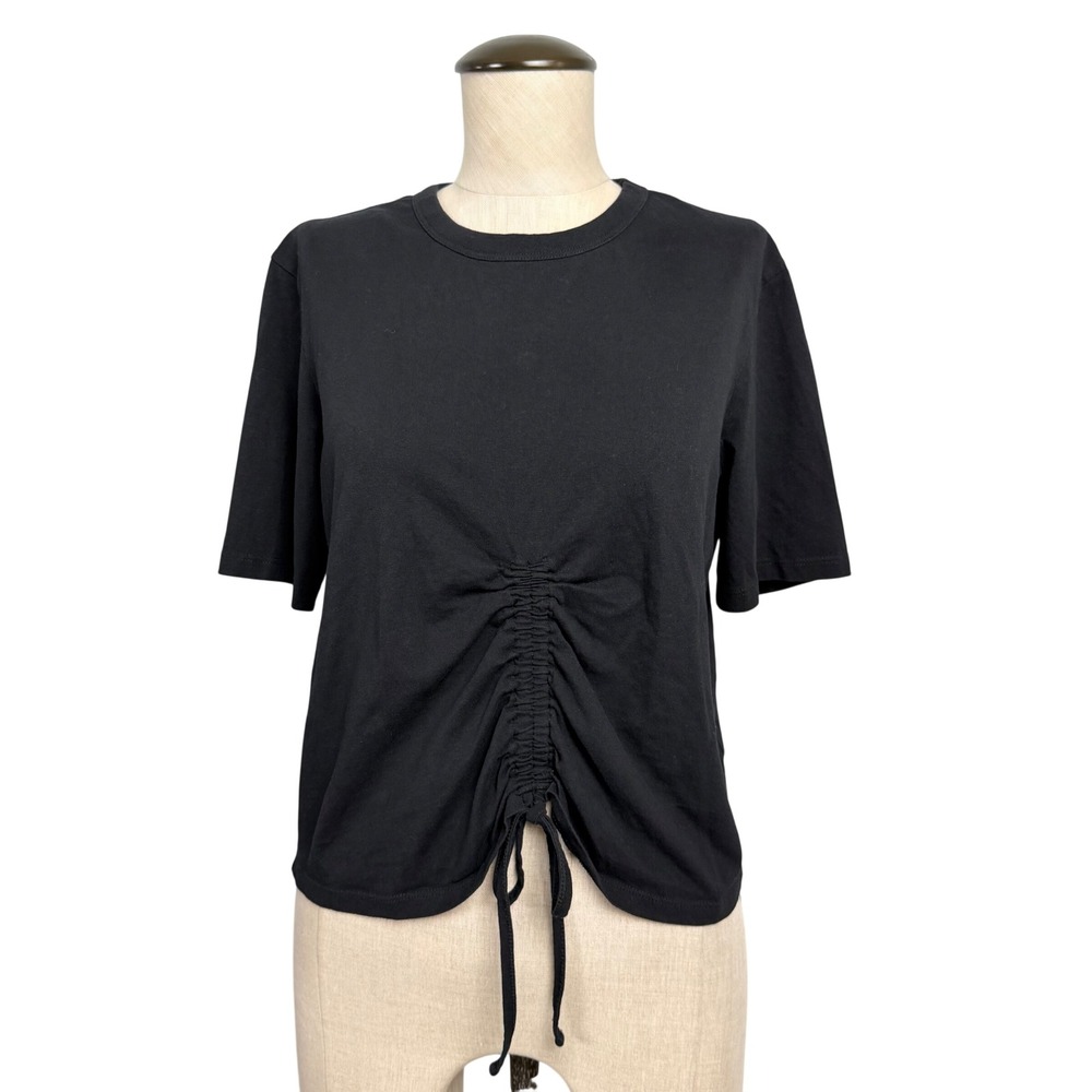 AllSaints Black Ruched Front Drawstring Organic Cotton T-Shirt Size US 8 UK 12